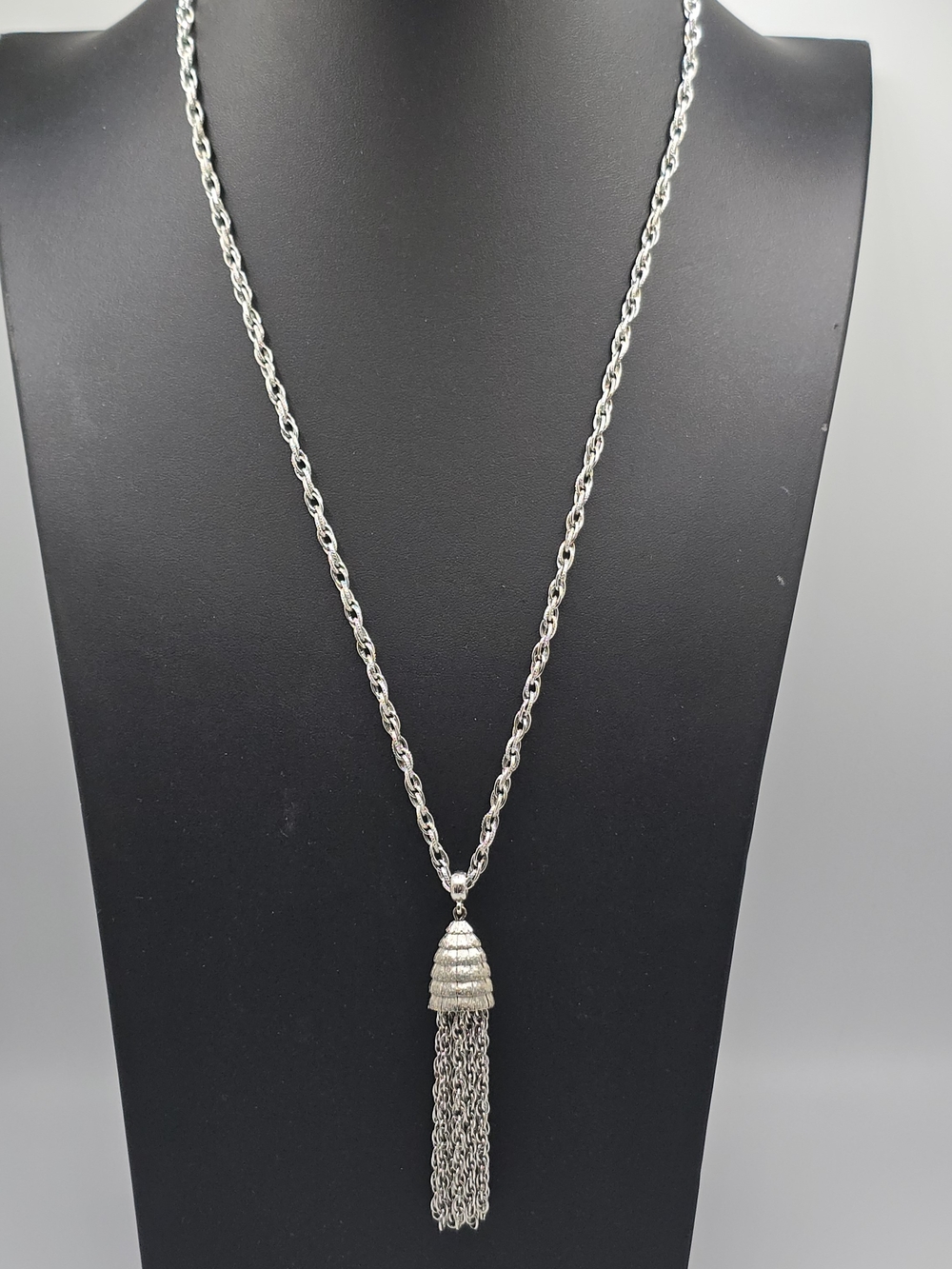 Monet Necklace Silver Tone Chain Tassel Pendant 24.5" Vintage